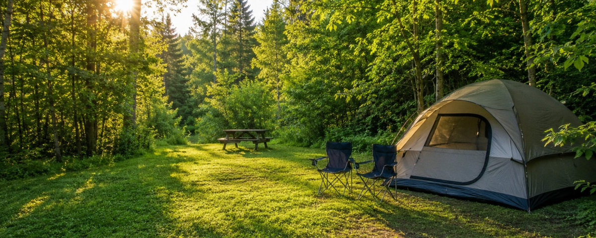 Spacious wooded campsite at Knife Island Campground on Rainy Lake in northern Minnesota.