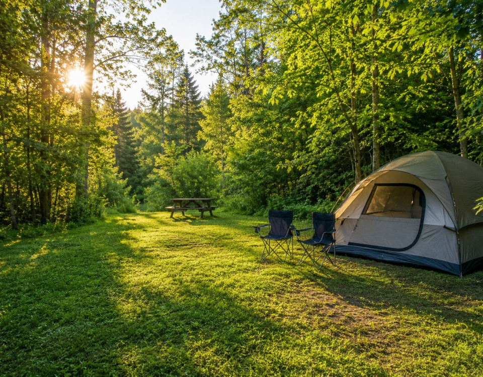 Spacious wooded campsite at Knife Island Campground on Rainy Lake in northern Minnesota.